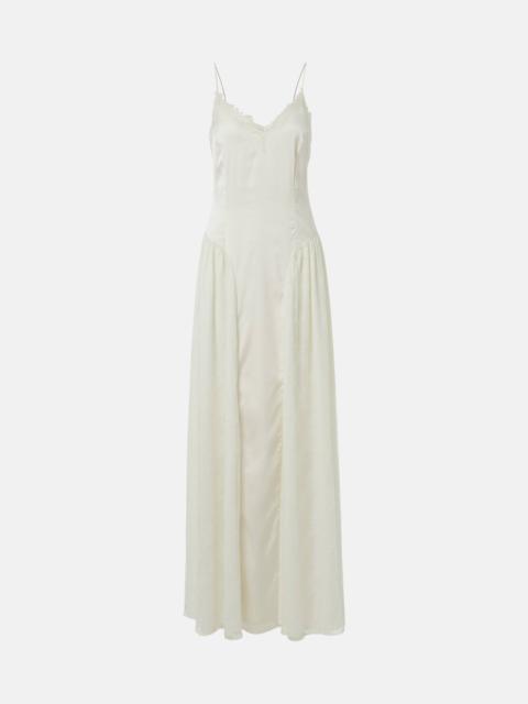 Bridal lace-trimmed satin maxi dress
