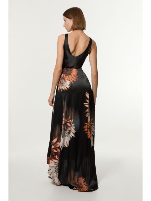 Viscose Satin Printed Panelled Train Maxi Skirt