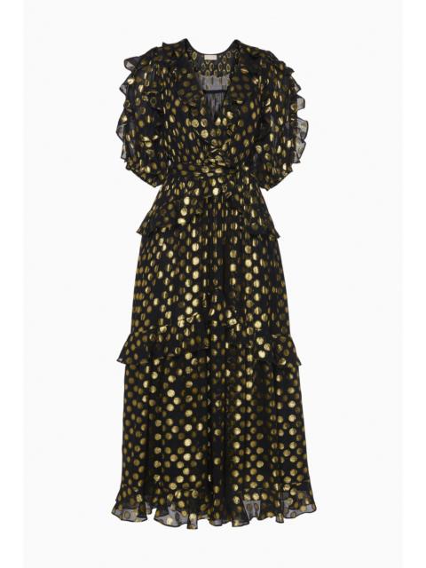 Tida Silk V–Neck Short Sleeve Midi Dress