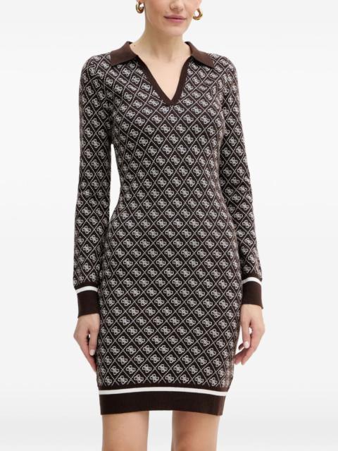 patterned V-neck mini dress