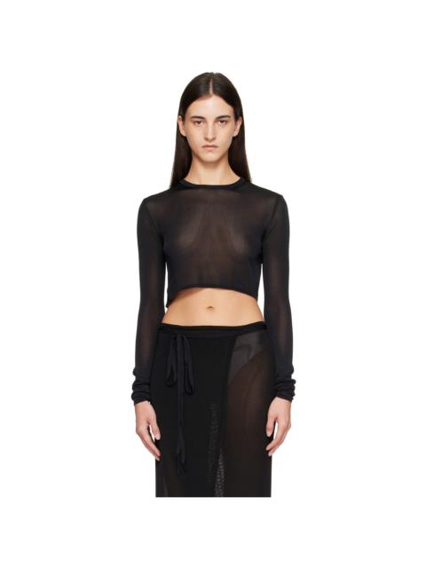 Black Kazel Cropped Thin Knit T-shirt