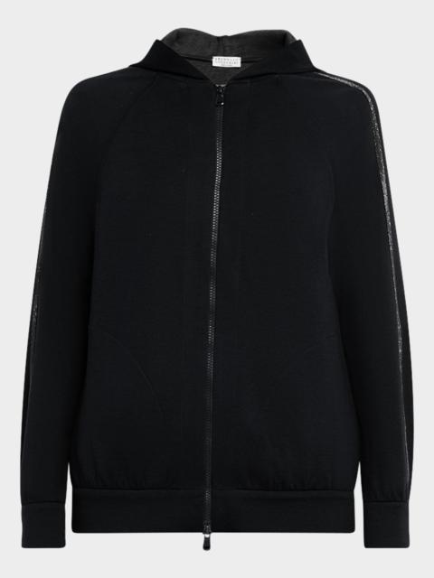 Monili-Trim Cotton-Silk Zip Hoodie