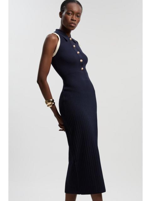 Rib Knit Military Colour Block Sleeveless Midi Dress