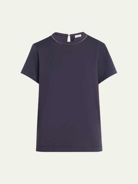 Metallic Seams Cotton Stretch Short-Sleeve T-Shirt