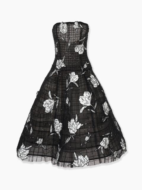 Floral-Embroidered Tulle Cage Dress