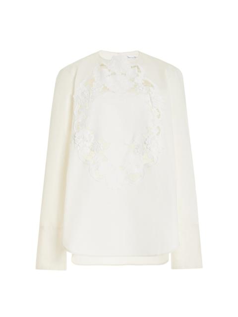 Floral-Appliquéd Cotton-Poplin Blouse white