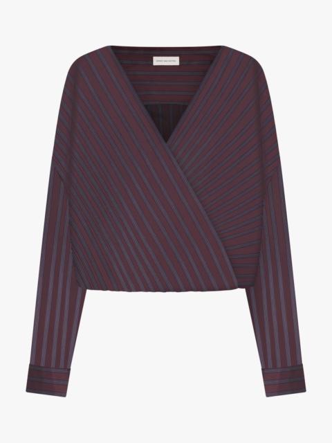 CAMIEL STRIPE L/S WRAP BLOUSE | BURGUNDY