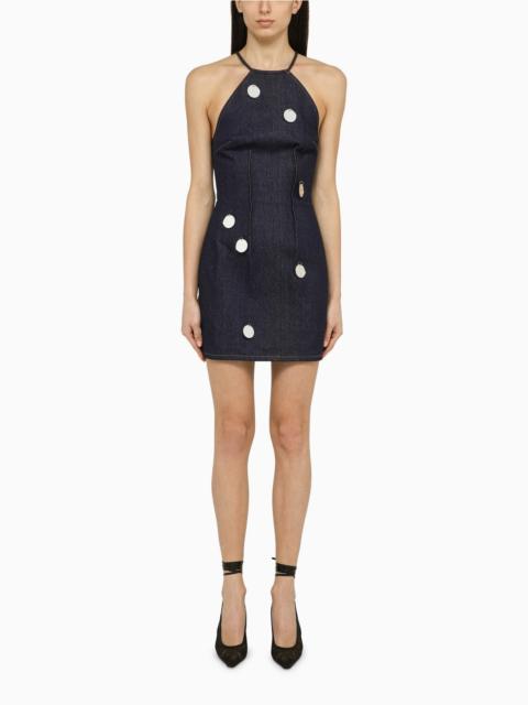 Blue denim mini dress with mirrors