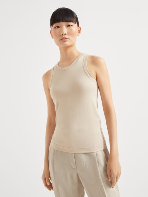 Stretch cotton ribbed jersey top with monili