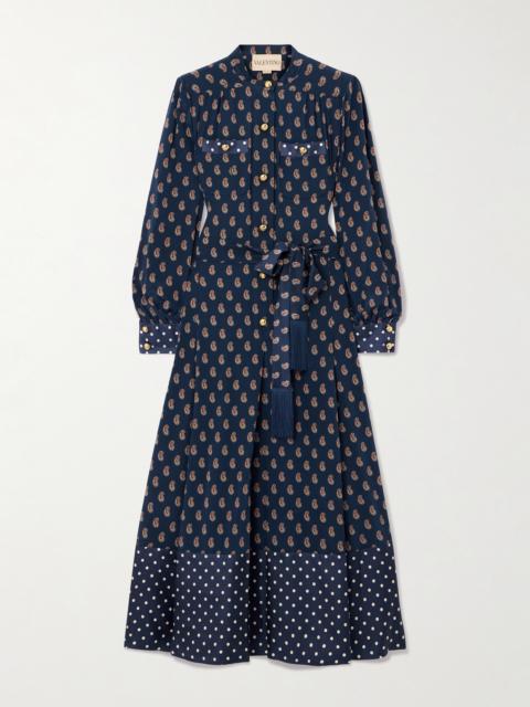 Fringed Belted Printed Silk-satin Midi Shirt Dress