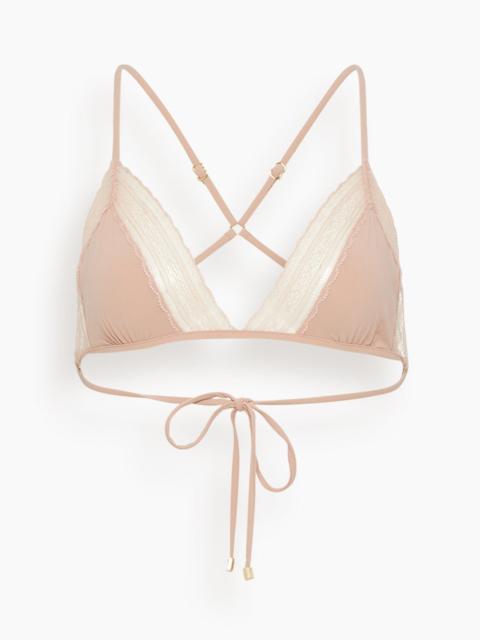 Lace Inset String Bikini Top in Buff