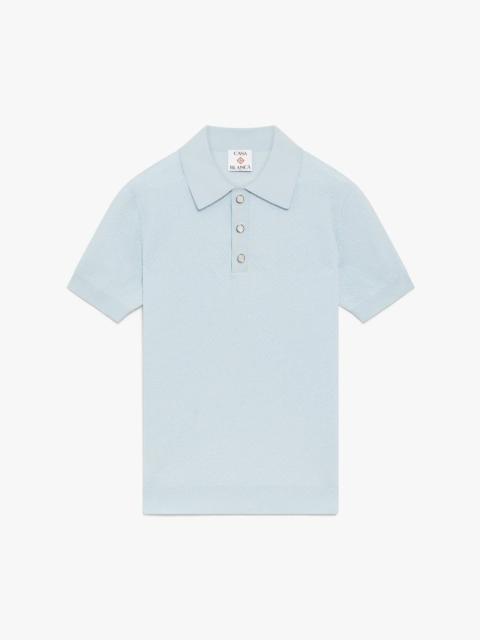 Blue Pointelle Monogram Short Sleeve Polo Shirt | Casablanca Paris