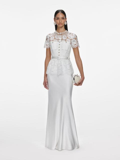 White Lace Satin Maxi Dress