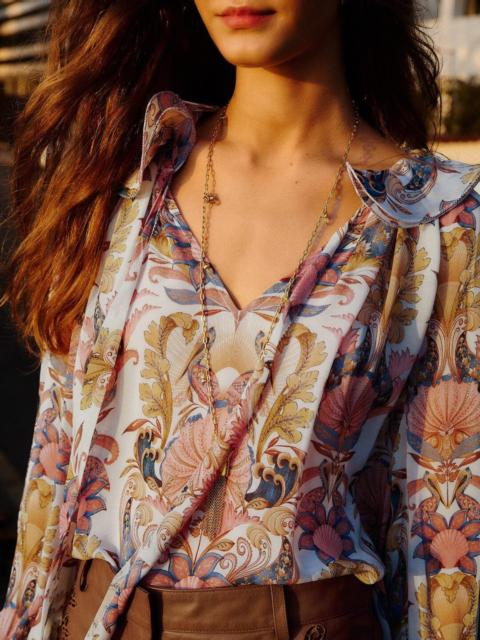 Off-White Sea Garden Ruffled Long Sleeve Blouse