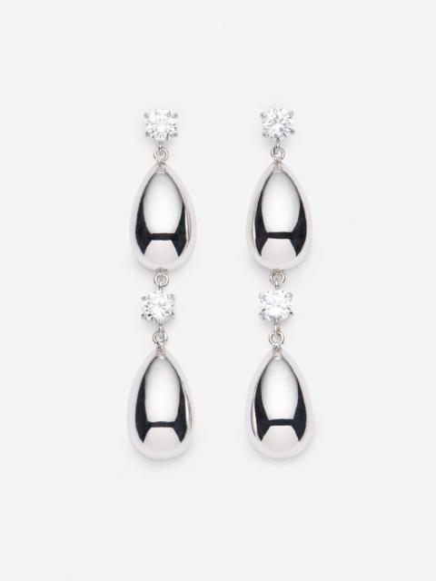 Double crystal stud teardrop earrings in silver
