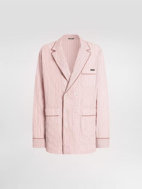 Crinkled striped fabric shirt-style vanity robe