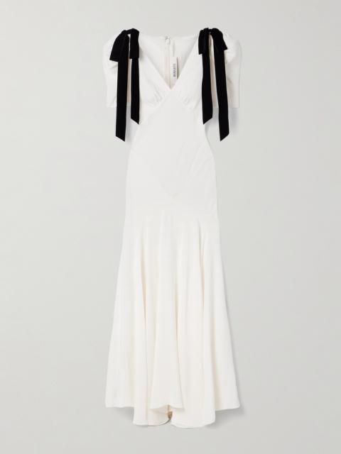Velvet Bow-embellished Silk-crepe Gown
