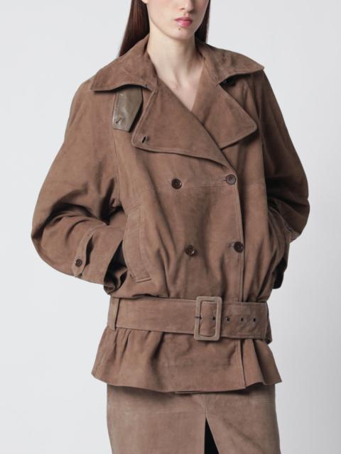 Oversized brown suede jacket