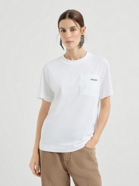 Cotton jersey T-shirt with shiny tab