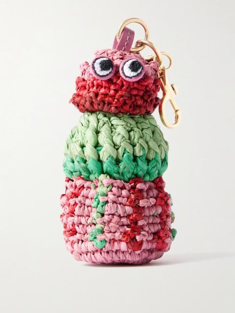 Sea Urchin Leather-trimmed Raffia Bag Charm