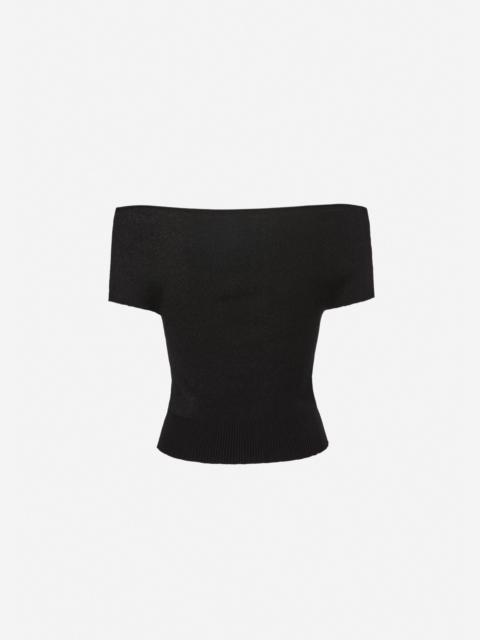 Reversible off-shoulder knit top in black