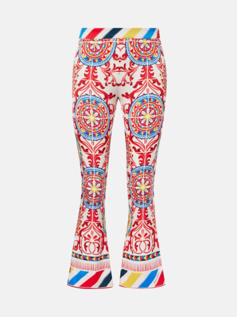 Cropped printed silk-blend flared pants