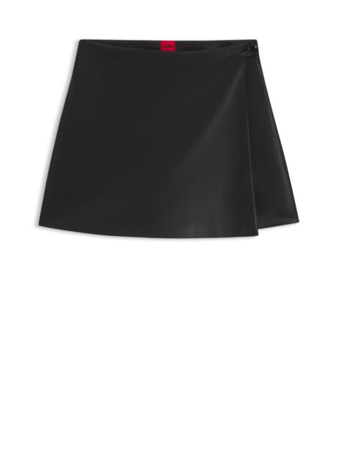 WRAP-FRONT MINI SKORT IN FAUX LEATHER