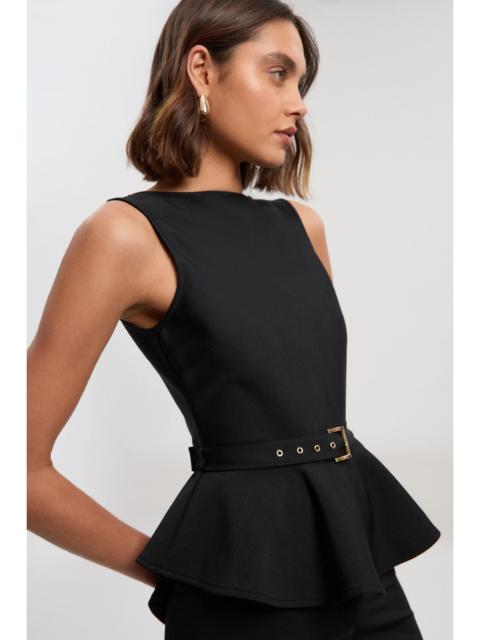 Figure Form Bandage Peplum Belted Knit Top