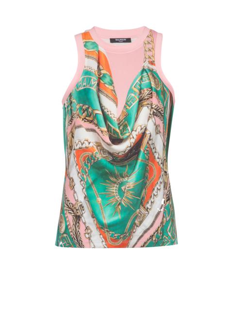 Trompe-l'œil-style Balmain Foulard print vest top