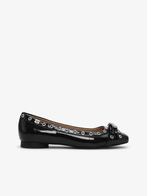 BLACK EYELET BOW BALLERINAS