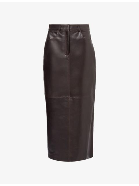 Ghalia Pencil Leather Midi Skirt