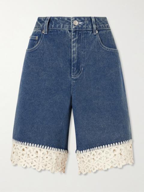 Stasia Crochet-knit Denim Shorts