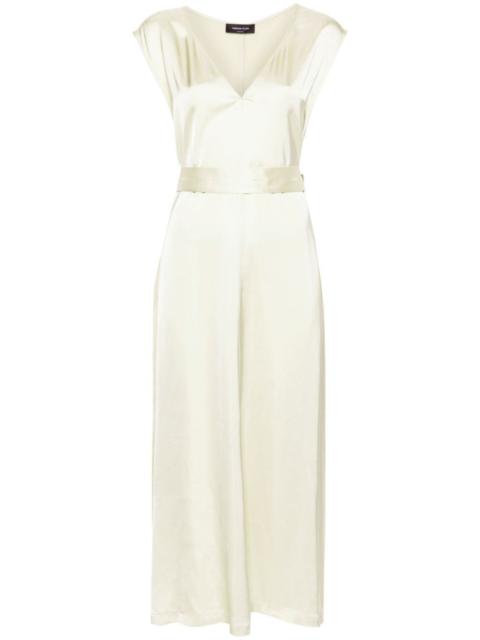 belted satin midi dress