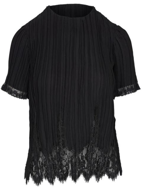 lace-trim plissÃ© blouse