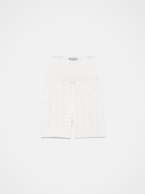 KNITTED POINTELLE FITTED SHORTS IN WHITE