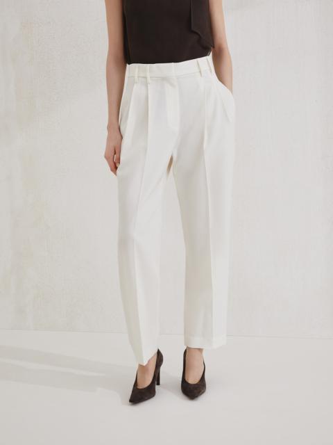 Virgin wool and cotton gabardine slouchy trousers with monili