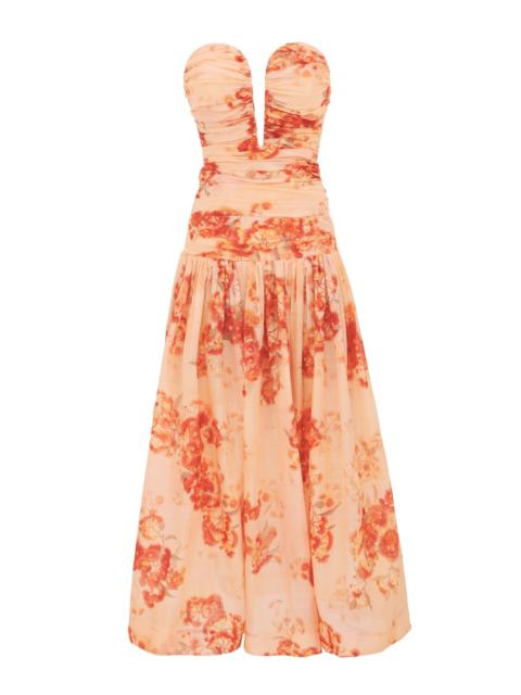 CASCADIAN STRAPLESS MIDI DRESS