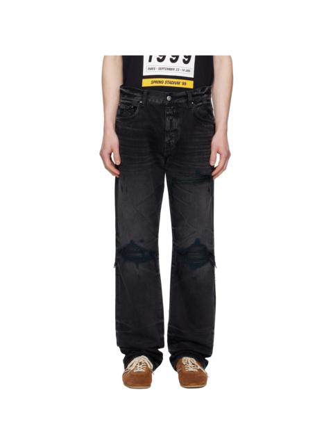 Black Leather Straight MX1 Jeans