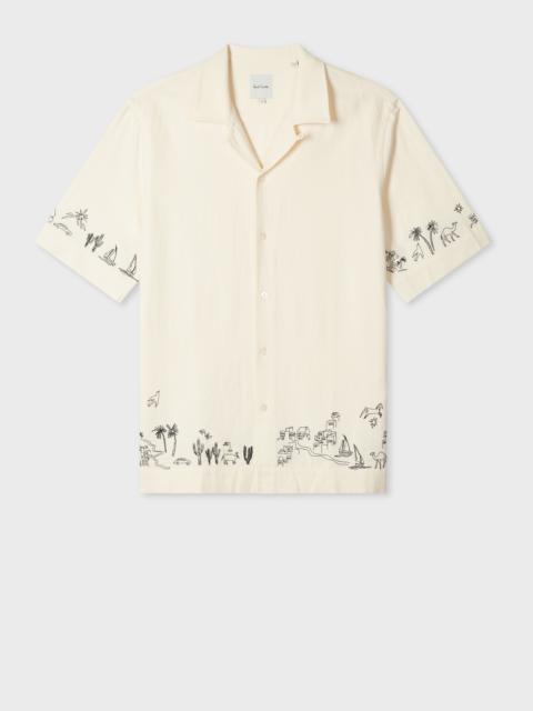 Ecru Viscose-Linen Embroidered Shirt
