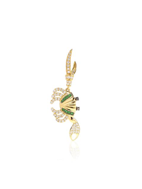 Crab 18K Yellow Gold Diamond, Tsavorite Single Earring green