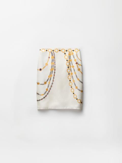 Printed Silk Twill Pencil Skirt