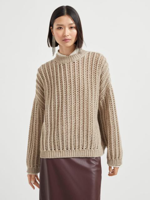 Openwork rib sweater in cashmere Feather yarn