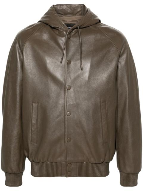 hooded leather bomber jacket