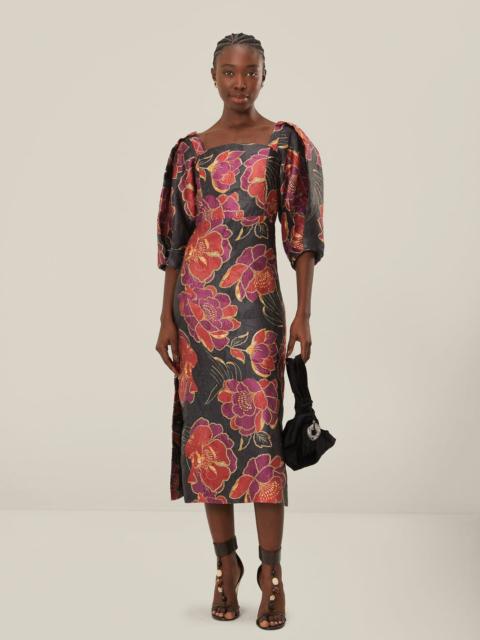 Black Shiny Chita Short Sleeve Midi Dress