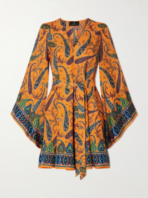 Belted Paisley-print Silk-twill Mini Dress