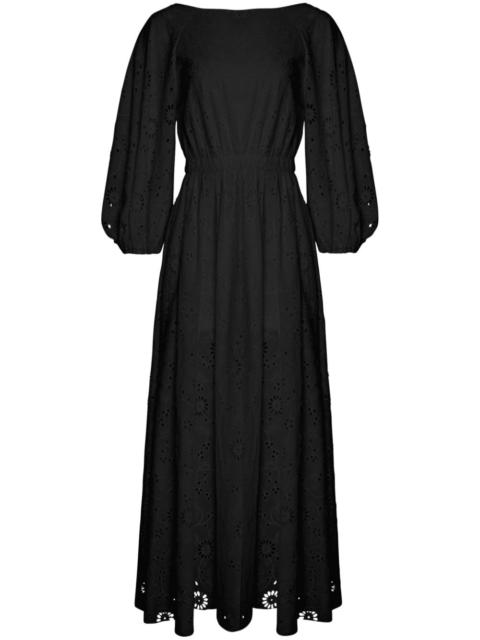 eyelet puff-sleeve midi dress