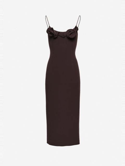 Floral appliqué strap midi dress in brown