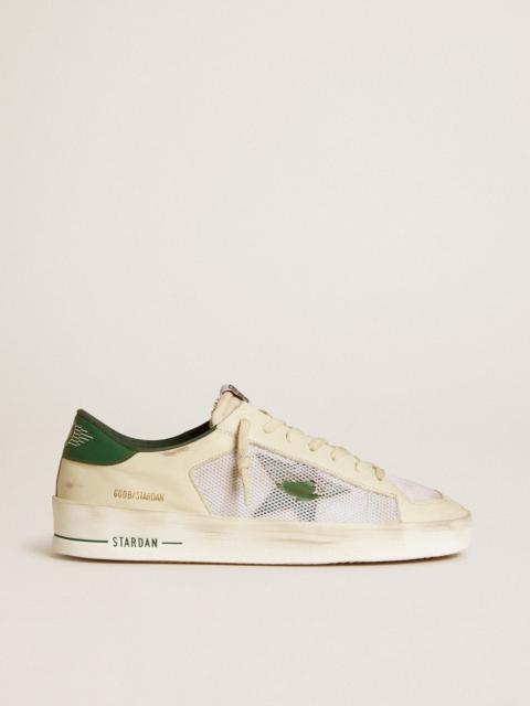 Stardan in white suede and mesh with green leather star and heel tab