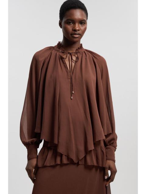 Crinkle Chiffon Cape Woven Blouse