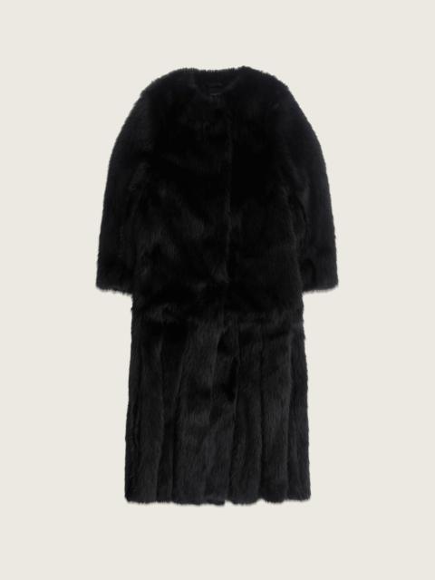 Belted Faux Fur Long Multi Slit Coat